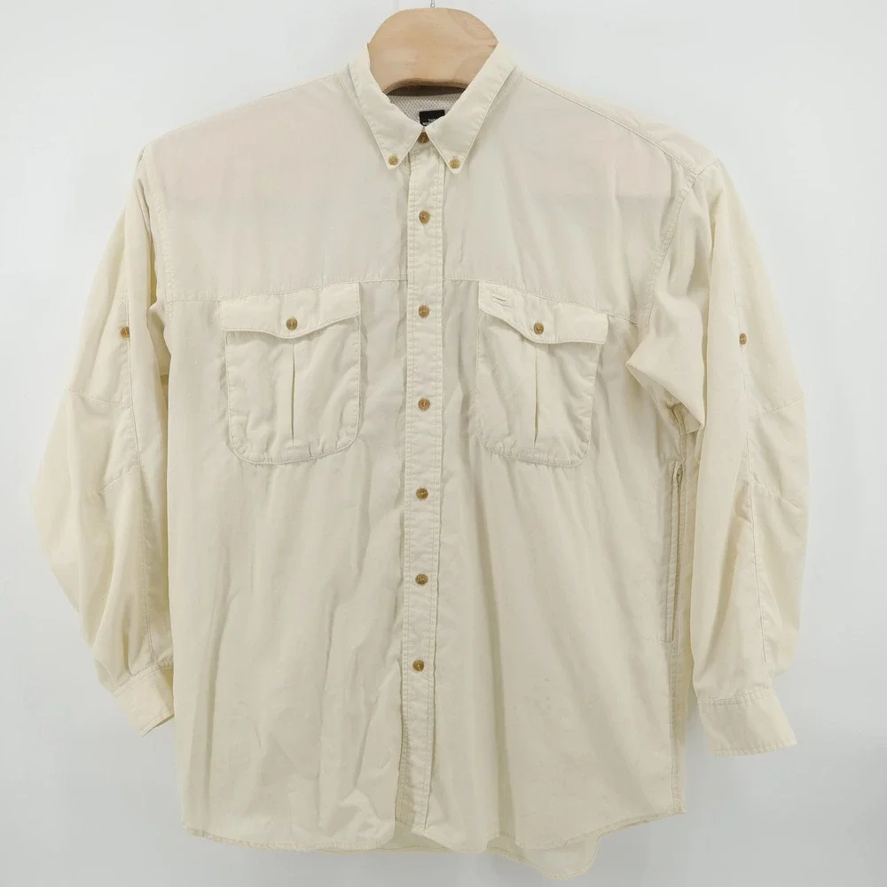 The North Face Mens XL Nylon  Long Sleeve‎ Button Up Shirt Beige Vented - Flaws